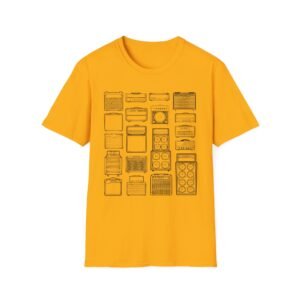 get amped stack of amplifiers tee | vintage guitar amps illustration t shirt in bright colors