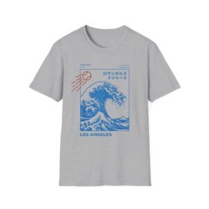los angeles wave vintage japanese la dodger baseball mashup design | unisex softstyle t shirt in heather colors