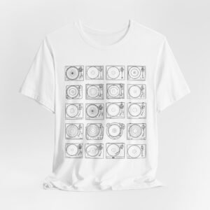 turntable t‑shirt — vintage dj record player diagram tee black ink