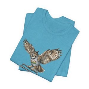 owl & boombox graphic tee — retro wildlife music t shirt in heather colors
