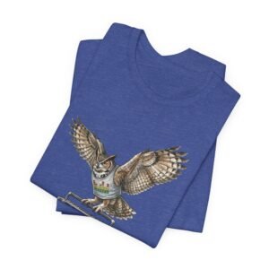 owl & boombox graphic tee — retro wildlife music t shirt in heather colors