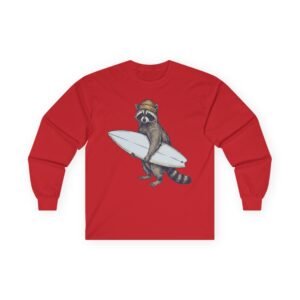 surfing raccoon long sleeve tee