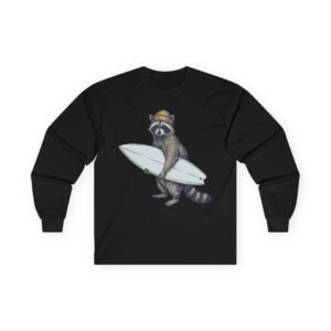 surfing raccoon long sleeve tee