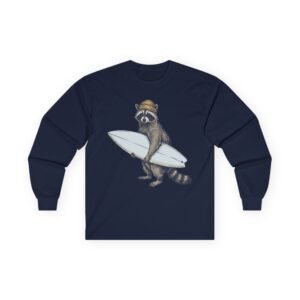 surfing raccoon long sleeve tee