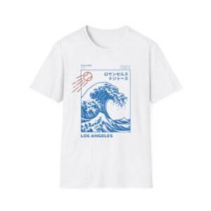 los angeles wave vintage japanese la dodger baseball mashup design | unisex softstyle t shirt in solid colors