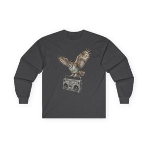 groove keeper: retro hip hop owl illustration, vintage boombox pop art, 1980s street culture digital art| california wild collection