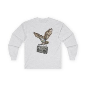 groove keeper: retro hip hop owl illustration, vintage boombox pop art, 1980s street culture digital art| california wild collection