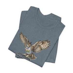 owl & boombox graphic tee — retro wildlife music t shirt in heather colors