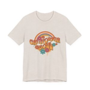 California Soul Vintage Tee — Retro Rainbow & Floral Graphic Shirt in Heather Colors