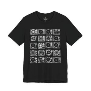 Turntable Grid T‑Shirt — Vintage DJ Record Player Music Tee