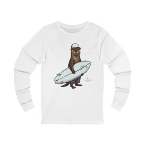 Surfing Otter Long Sleeve Tee — Otter Surfing a Fish Surfboard T-Shirt