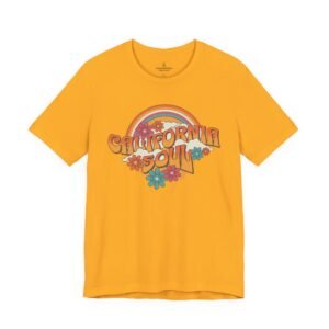 California Soul T-Shirt - Retro Rainbow Floral Graphic Tee - In Bright Solid Colors