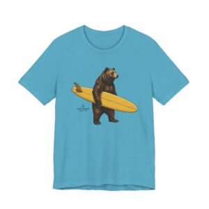Bear with Single Fin Yellow Longboard T‑Shirt — California Surfing Graphic Tee