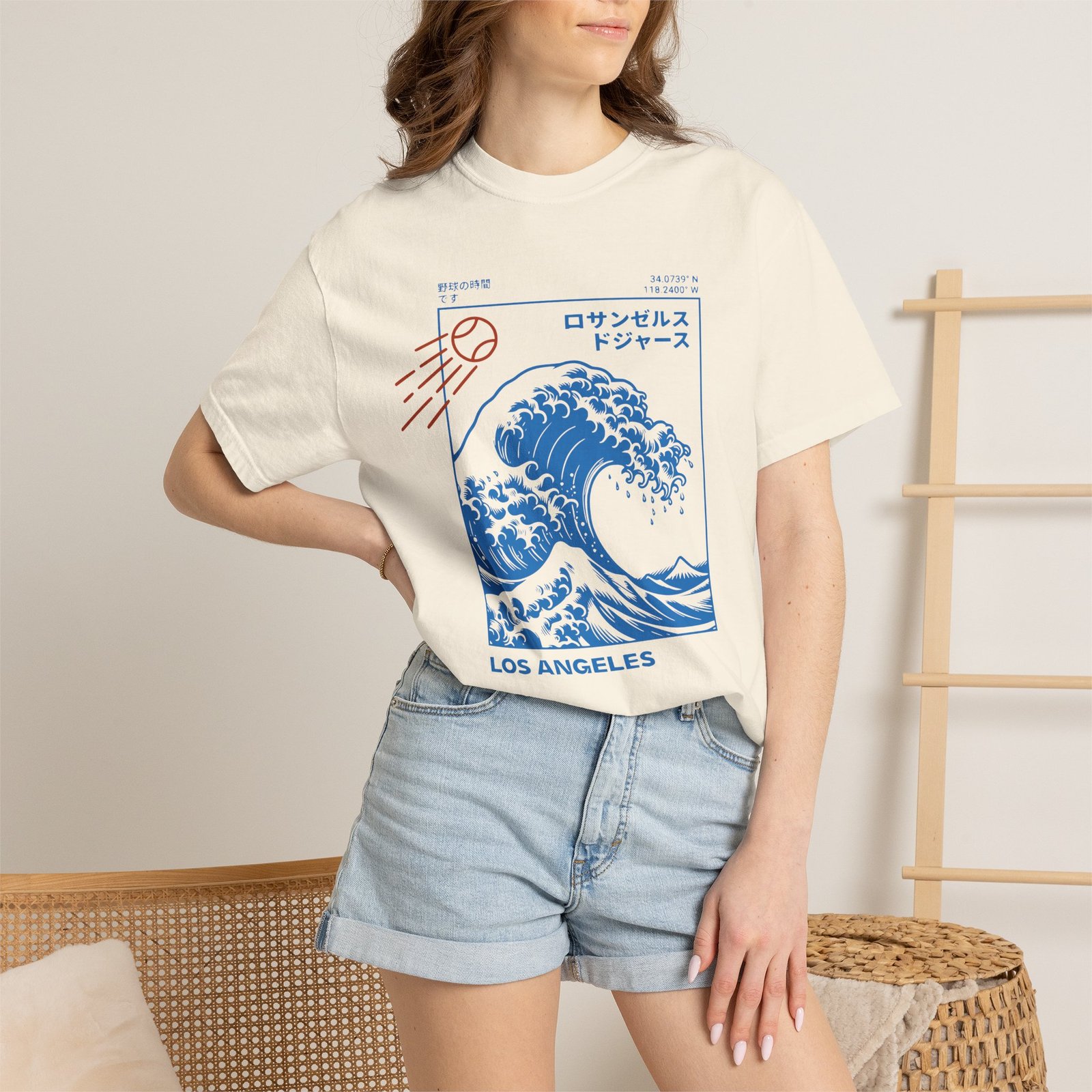 Los Angeles Wave Tee - Japanese-Inspired Dodgers Surf Graphic - on Comfort Colors 1717 T-Shirt - Image 8