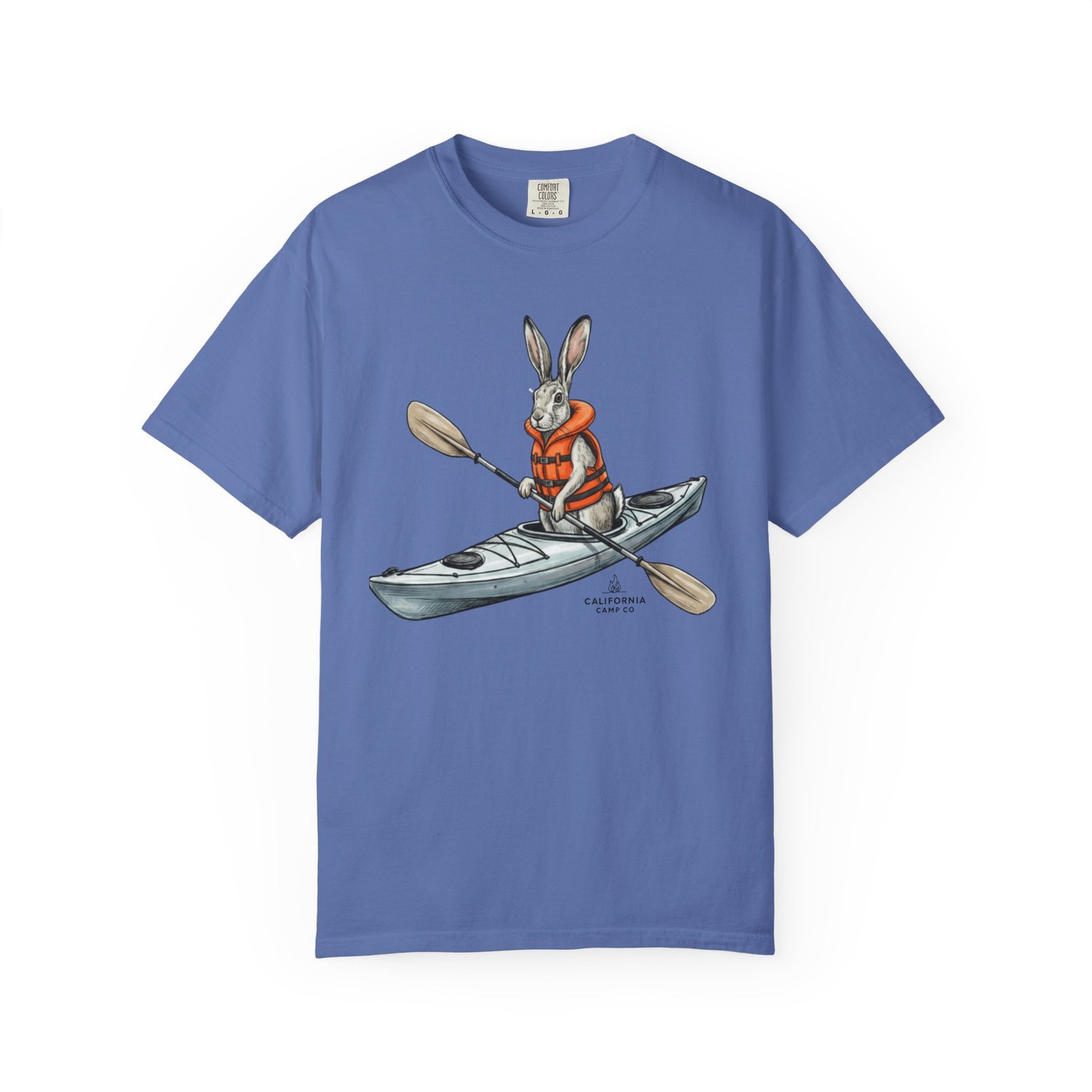 Kayaking Rabbit T-Shirt — Rabbit in Life Jacket Paddling Kayak Graphic on Comfort Colors 1717 Tee - Image 15