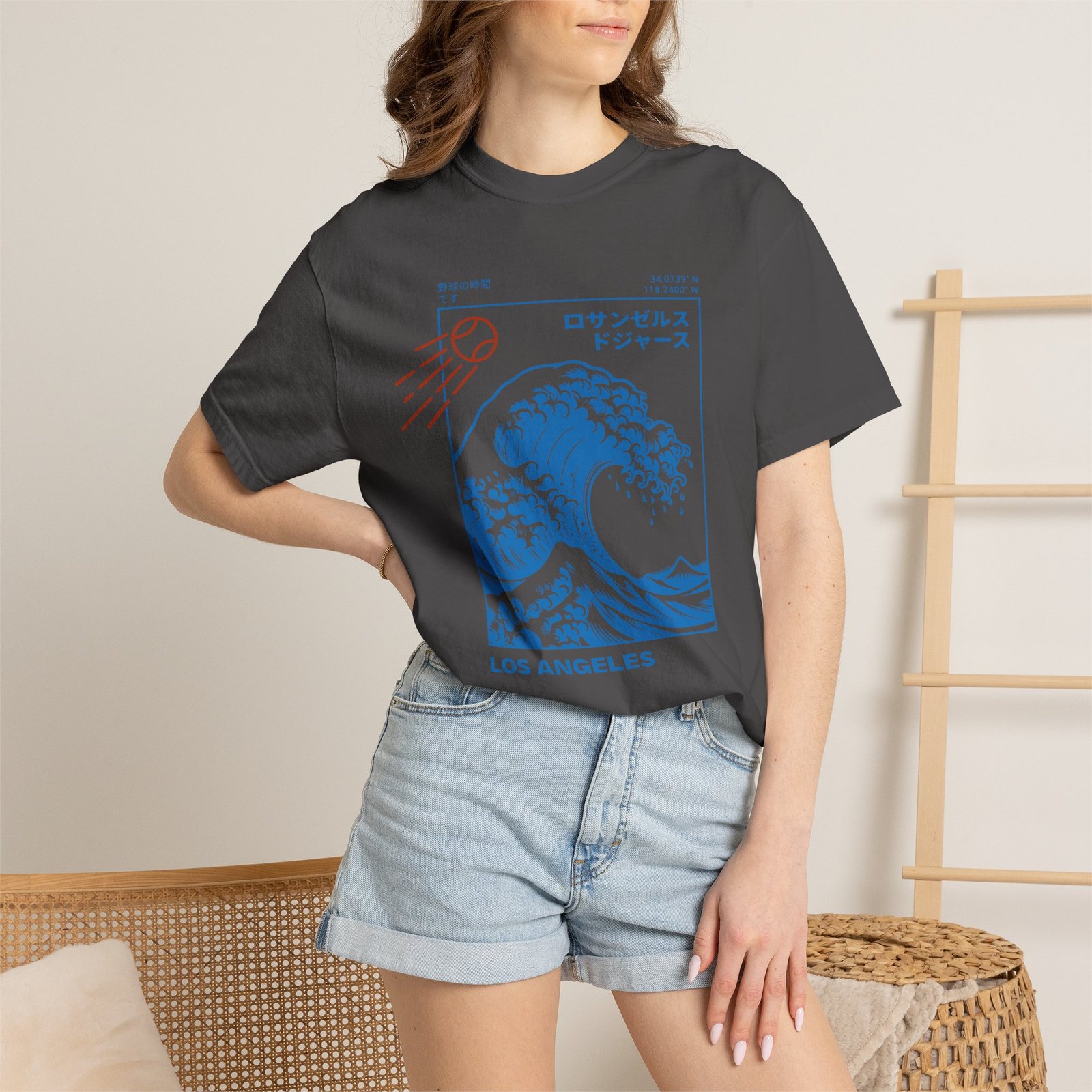 Los Angeles Wave Tee - Japanese-Inspired Dodgers Surf Graphic - on Comfort Colors 1717 T-Shirt - Image 40