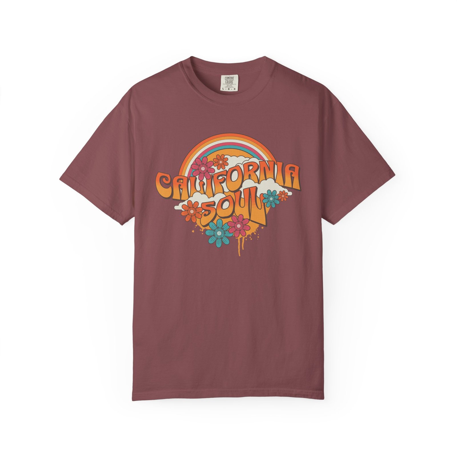California Soul T-Shirt - Retro Rainbow Floral Graphic on Comfort Colors 1717 Tee - Image 5