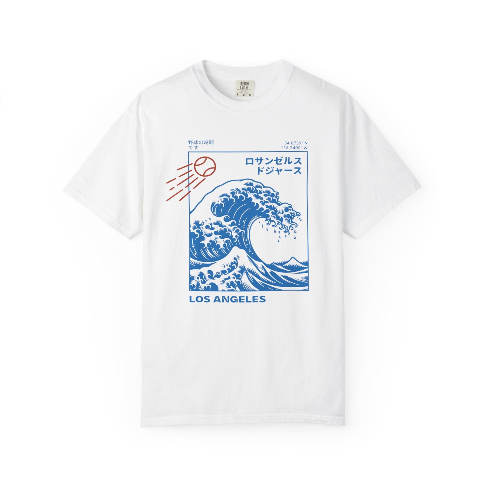 Los Angeles Wave Tee - Japanese-Inspired Dodgers Surf Graphic - on Comfort Colors 1717 T-Shirt
