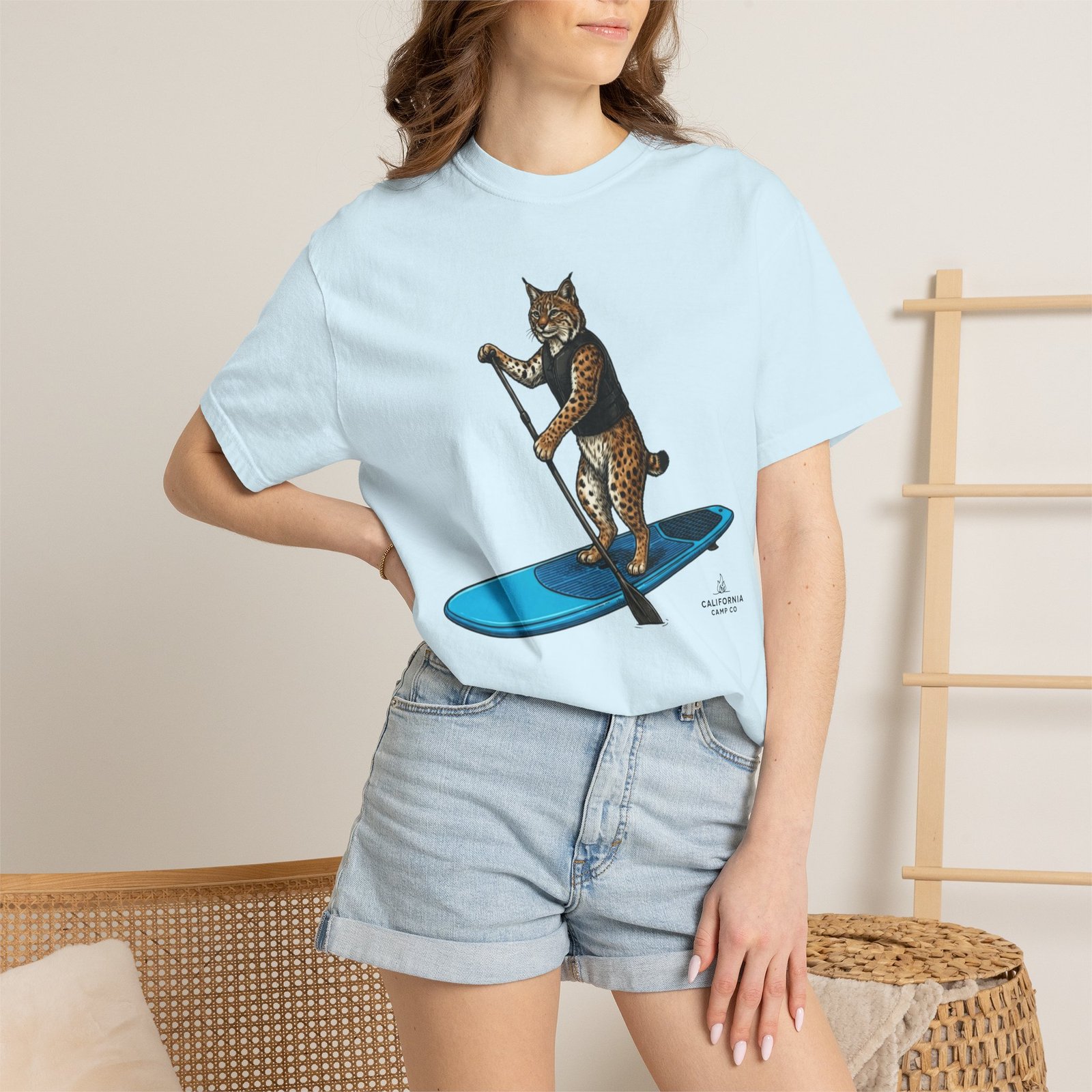 Paddleboarding Bobcat T-Shirt - California Wild Collection on Comfort Colors 1717 Tee - Image 12