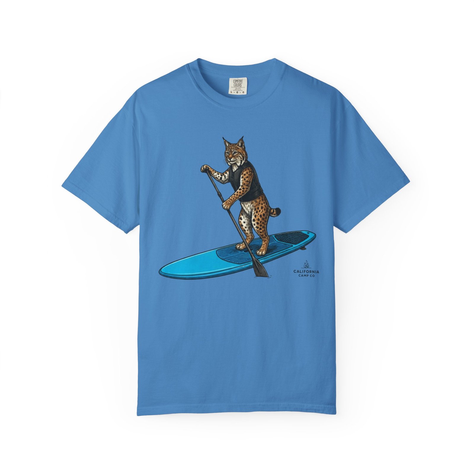 Paddleboarding Bobcat T-Shirt - California Wild Collection on Comfort Colors 1717 Tee - Image 17