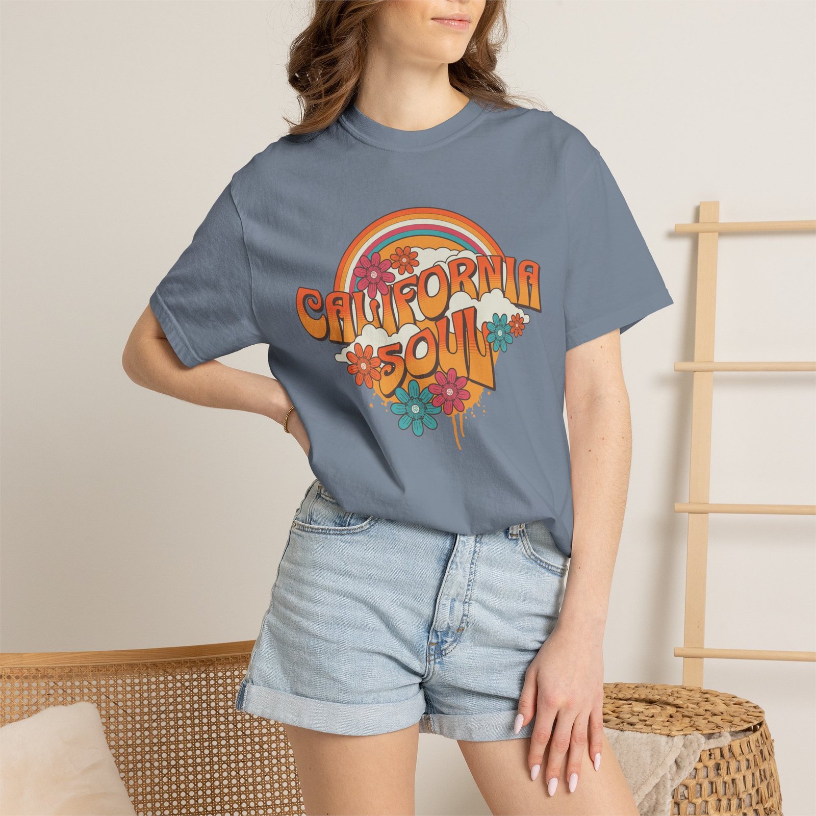 California Soul T-Shirt - Retro Rainbow Floral Graphic on Comfort Colors 1717 Tee - Image 36