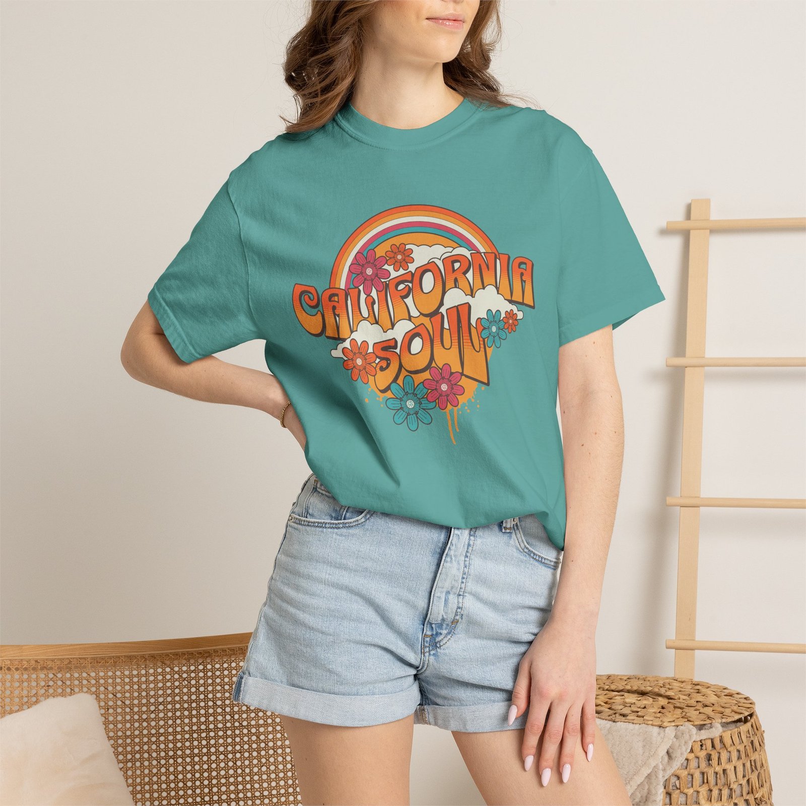 California Soul T-Shirt - Retro Rainbow Floral Graphic on Comfort Colors 1717 Tee - Image 28