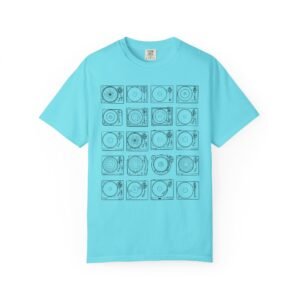Turntable T‑Shirt - Vintage DJ Record Player Diagram Tee - Black Ink on Bright Comfort Colors 1717 Tee