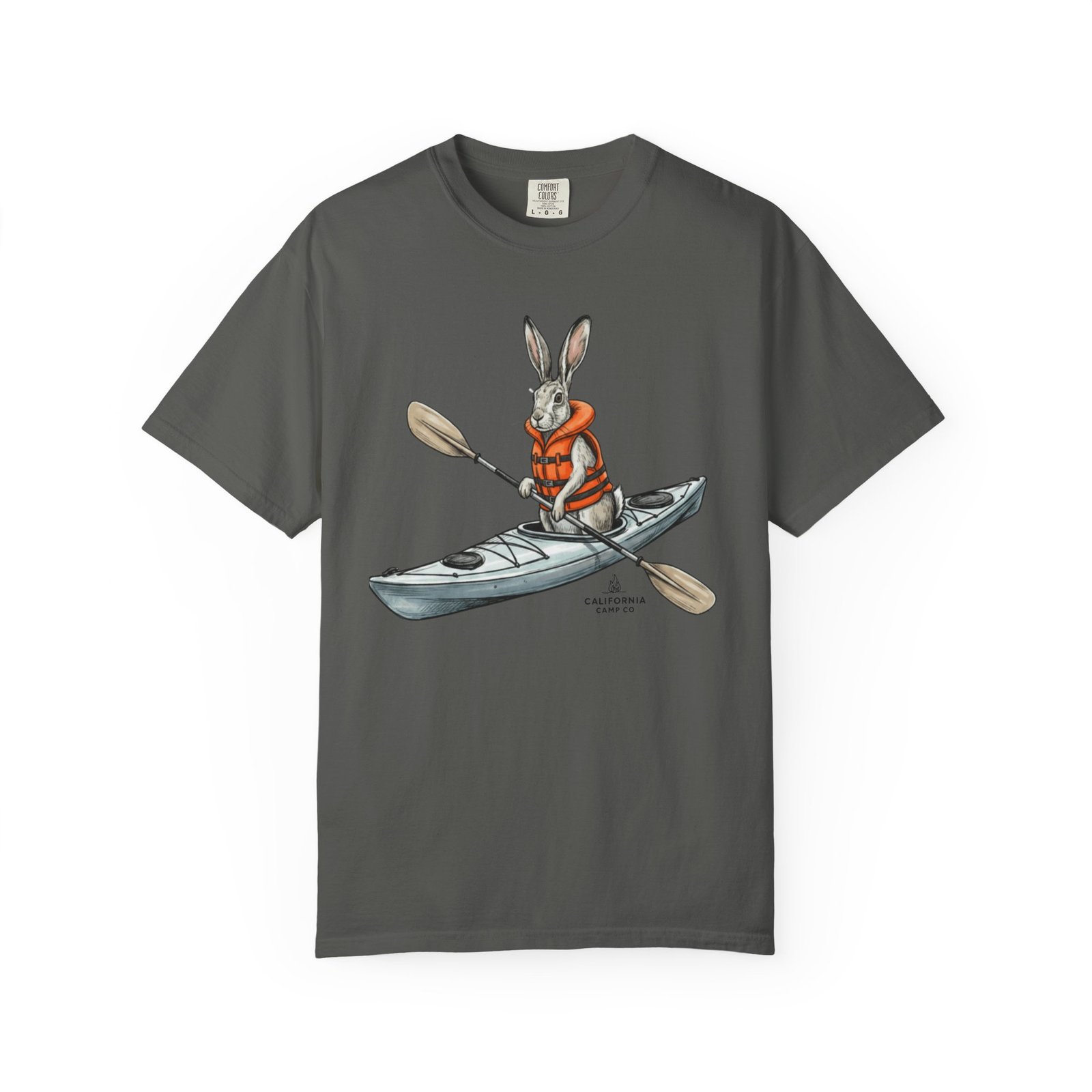Kayaking Rabbit T-Shirt — Rabbit in Life Jacket Paddling Kayak Graphic on Comfort Colors 1717 Tee - Image 8