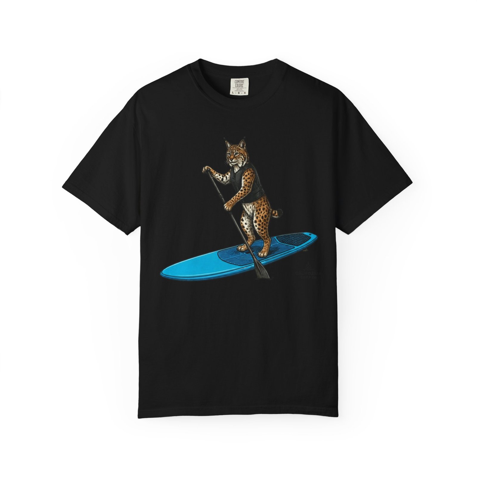 Paddleboarding Bobcat T-Shirt - California Wild Collection on Comfort Colors 1717 Tee - Image 19