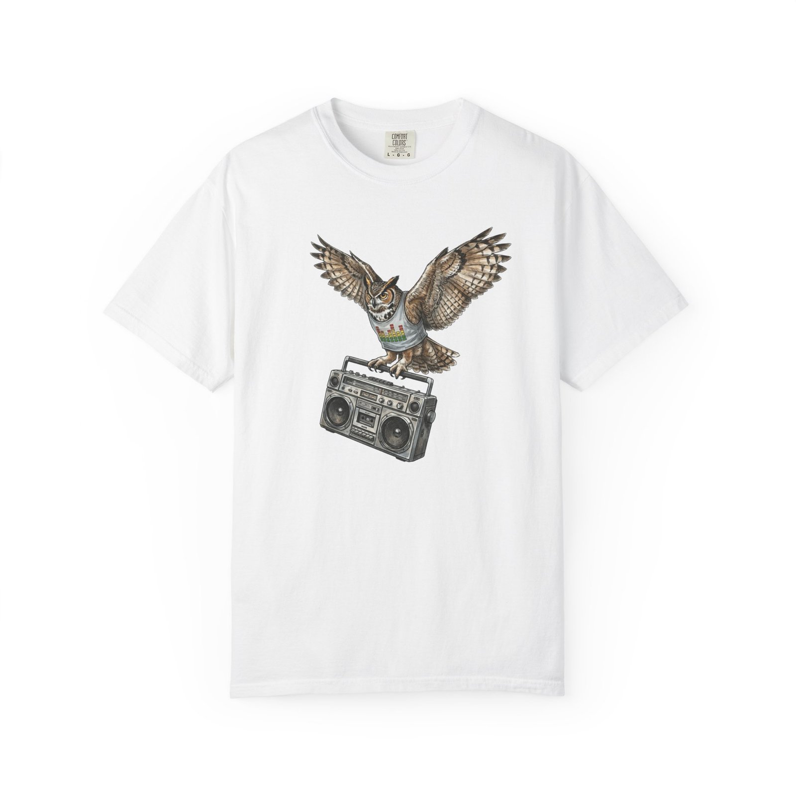 Owl & Boombox Graphic Tee — Retro Wildlife Music Design on Comfort Colors 1717 T-Shirt - Image 5