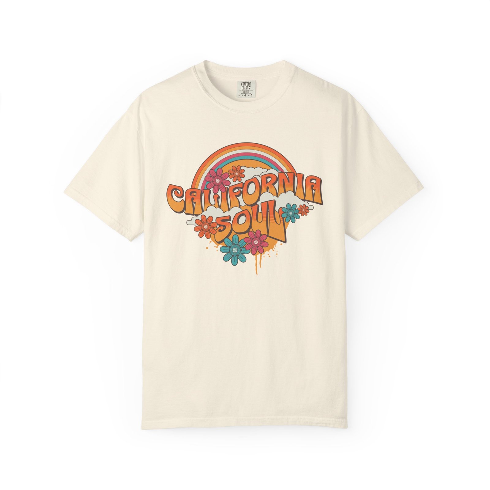 California Soul T-Shirt - Retro Rainbow Floral Graphic on Comfort Colors 1717 Tee - Image 9