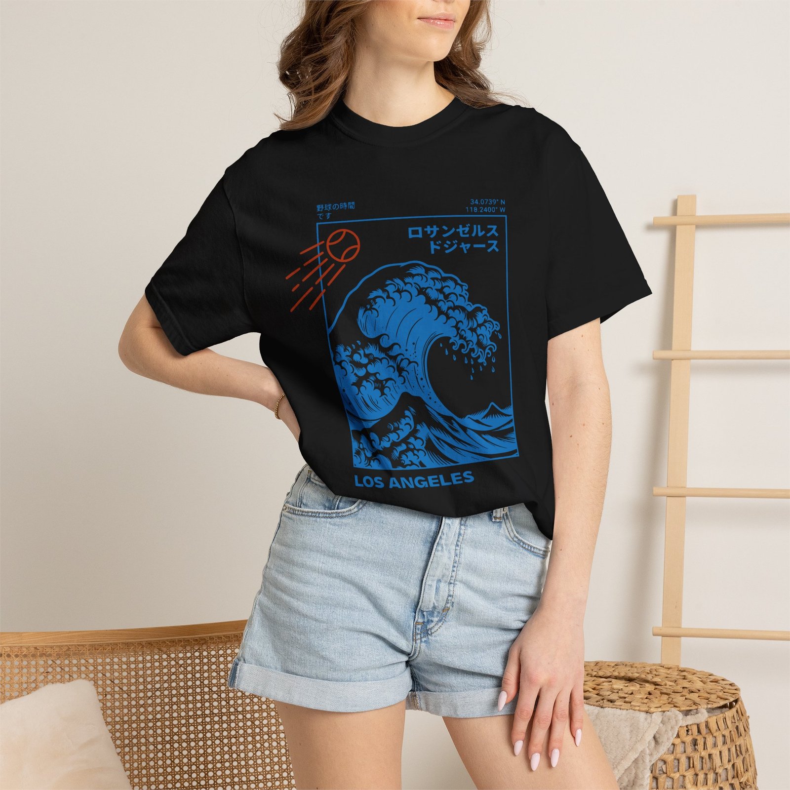 Los Angeles Wave Tee - Japanese-Inspired Dodgers Surf Graphic - on Comfort Colors 1717 T-Shirt - Image 44