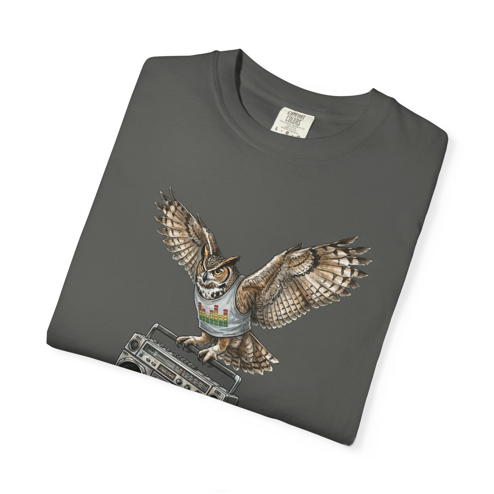 Owl & Boombox Graphic Tee — Retro Wildlife Music Design on Comfort Colors 1717 T-Shirt - Image 3