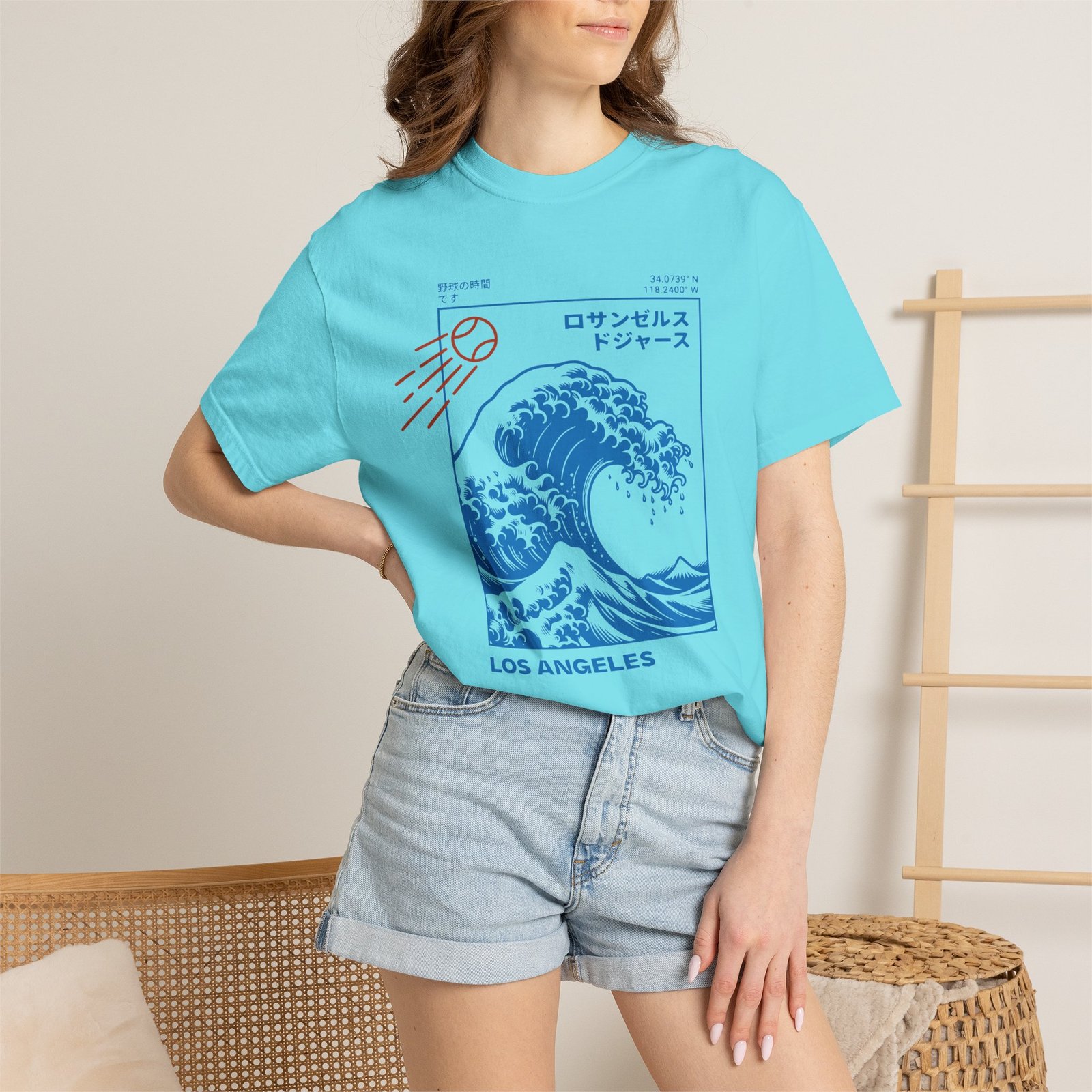 Los Angeles Wave Tee - Japanese-Inspired Dodgers Surf Graphic - on Comfort Colors 1717 T-Shirt - Image 32