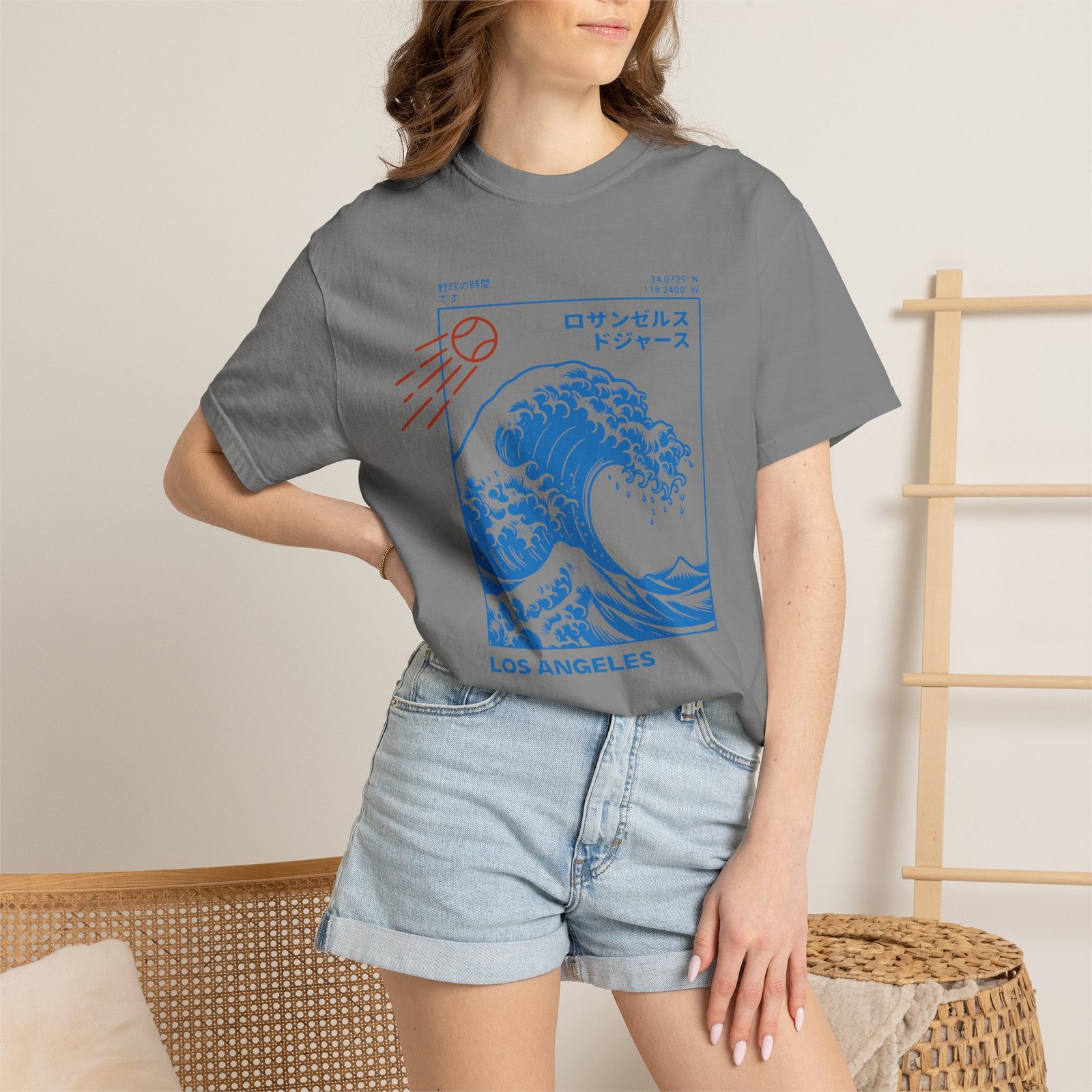 Los Angeles Wave Tee - Japanese-Inspired Dodgers Surf Graphic - on Comfort Colors 1717 T-Shirt - Image 24