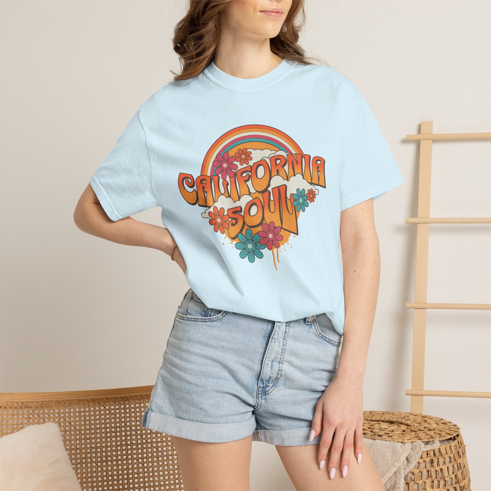California Soul T-Shirt - Retro Rainbow Floral Graphic on Comfort Colors 1717 Tee - Image 32