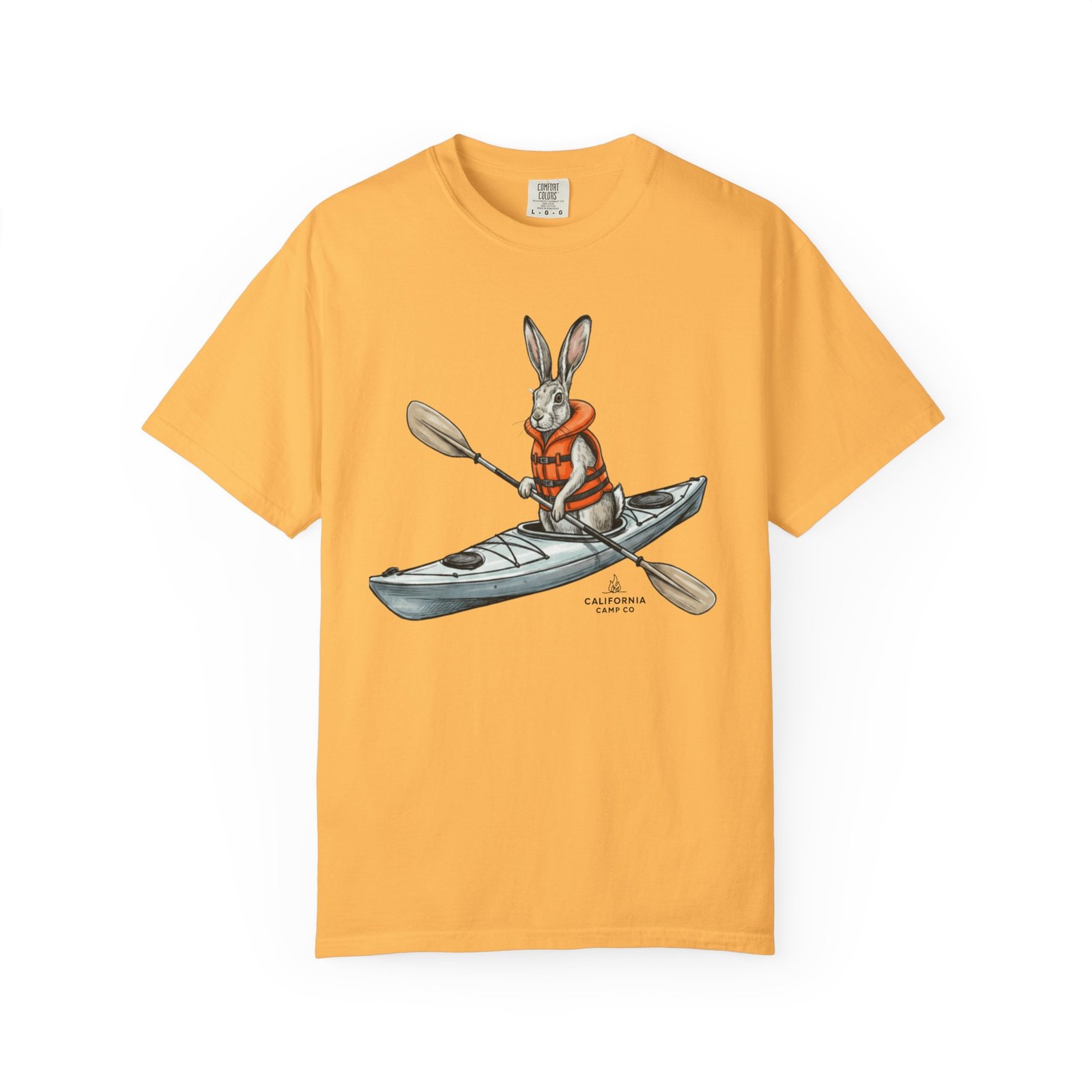 Kayaking Rabbit T-Shirt — Rabbit in Life Jacket Paddling Kayak Graphic on Comfort Colors 1717 Tee - Image 7