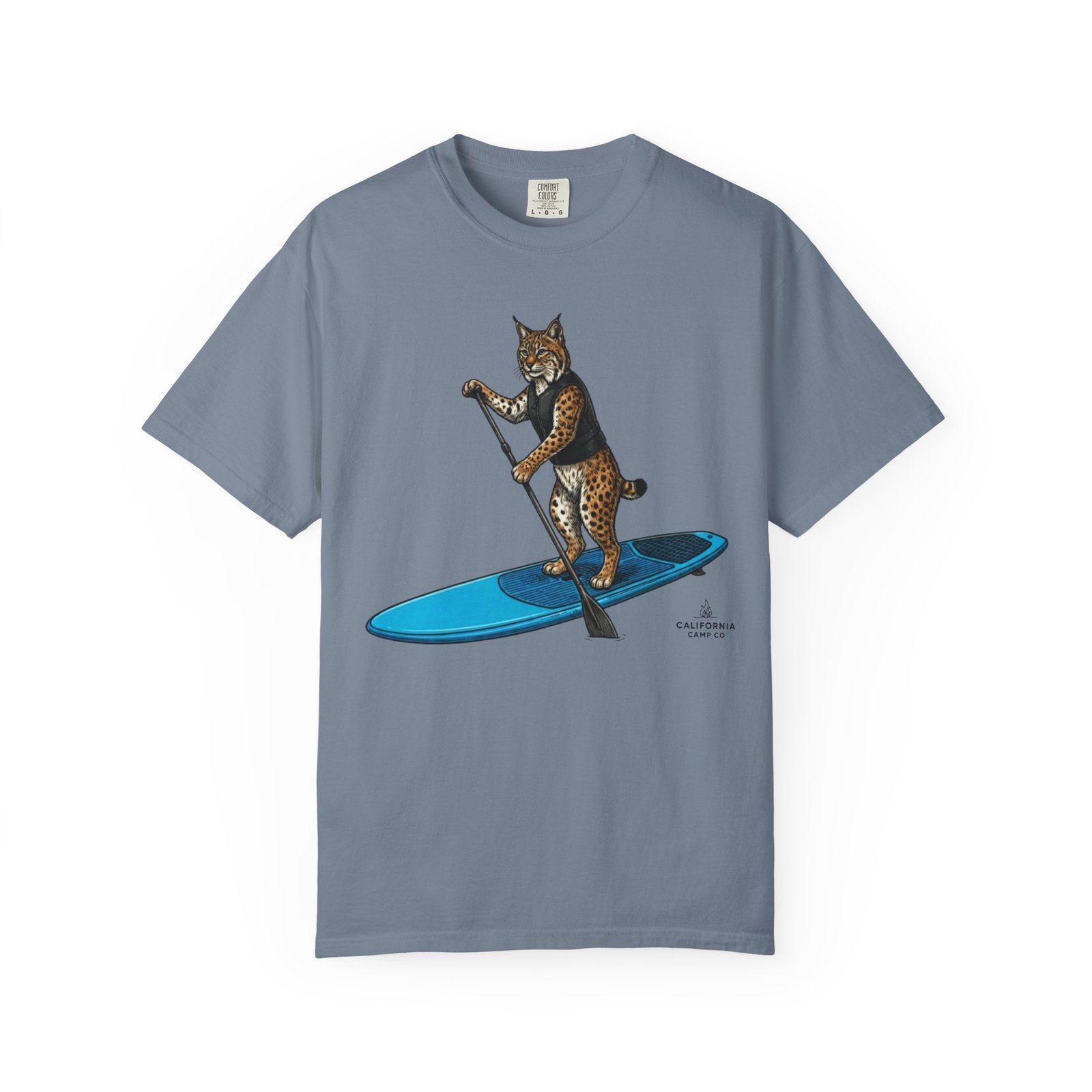 Paddleboarding Bobcat T-Shirt - California Wild Collection on Comfort Colors 1717 Tee - Image 15