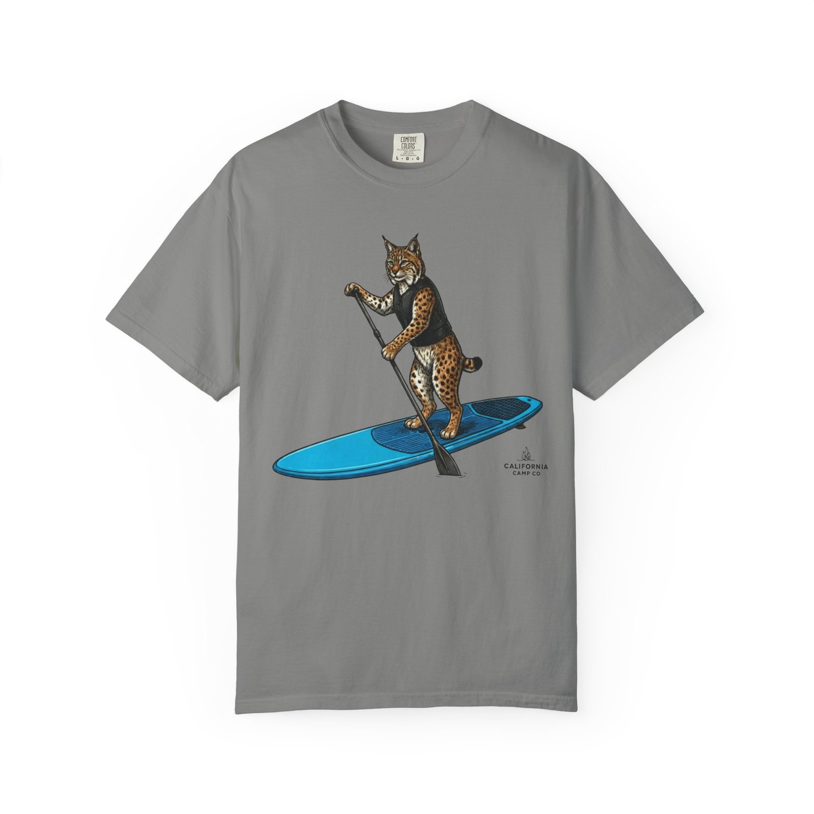 Paddleboarding Bobcat T-Shirt - California Wild Collection on Comfort Colors 1717 Tee - Image 16