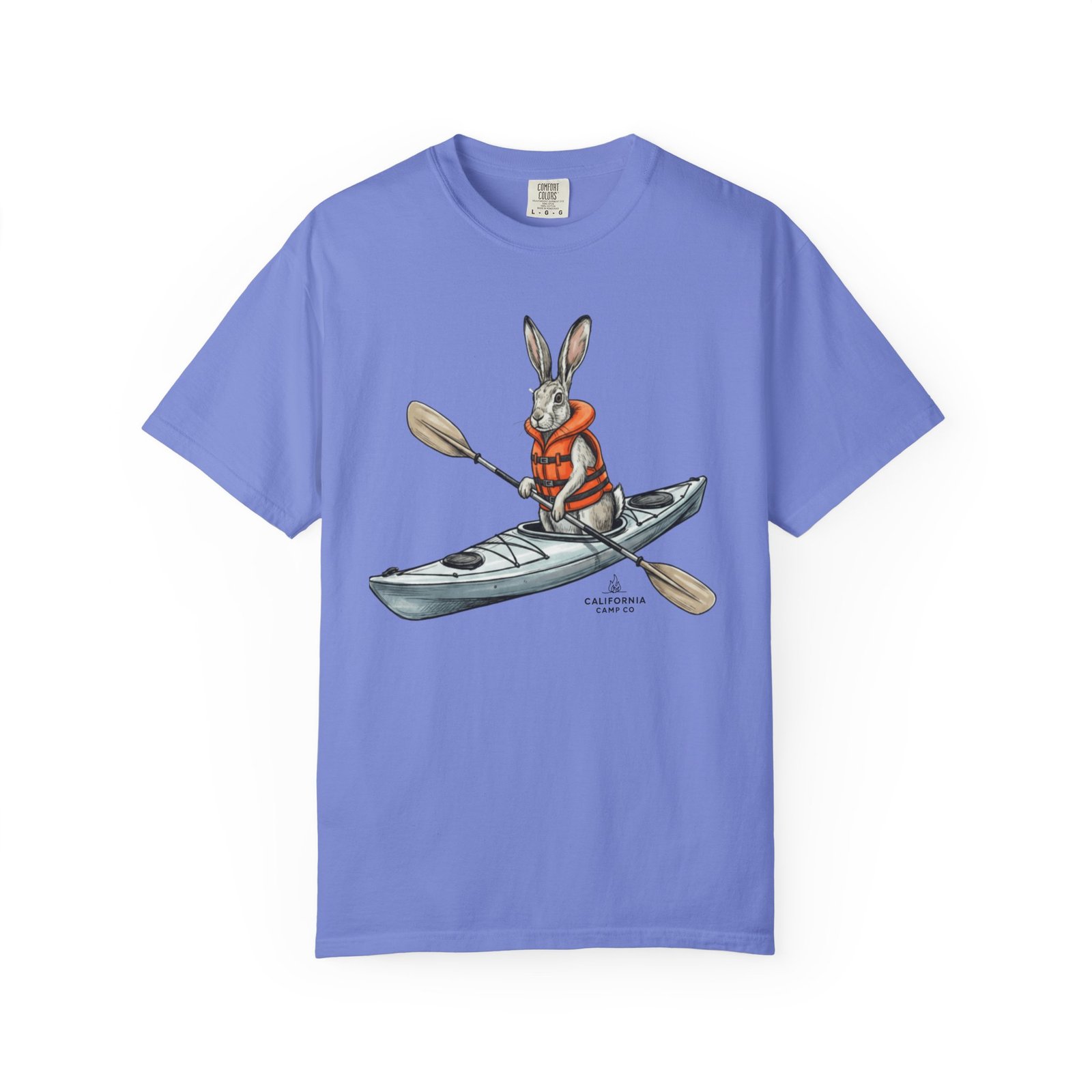 Kayaking Rabbit T-Shirt — Rabbit in Life Jacket Paddling Kayak Graphic on Comfort Colors 1717 Tee - Image 13