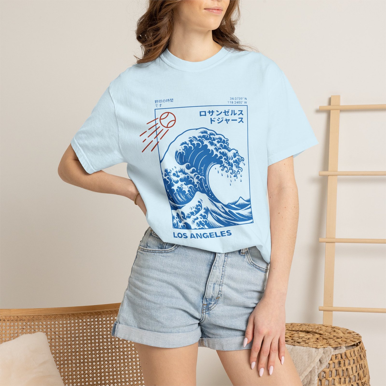 Los Angeles Wave Tee - Japanese-Inspired Dodgers Surf Graphic - on Comfort Colors 1717 T-Shirt - Image 36