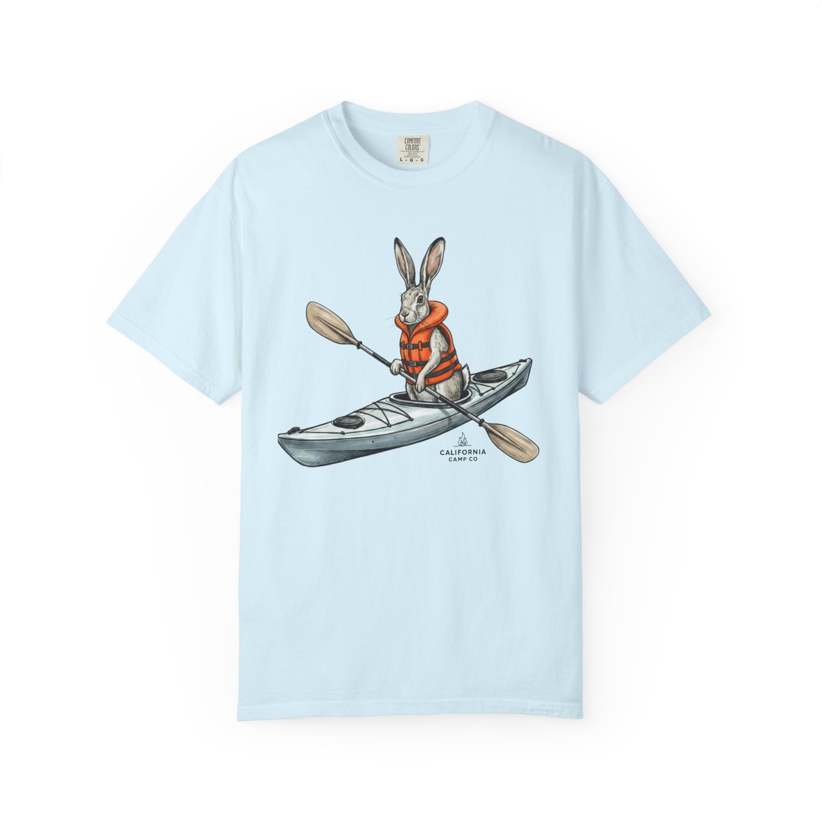 Kayaking Rabbit T-Shirt — Rabbit in Life Jacket Paddling Kayak Graphic on Comfort Colors 1717 Tee - Image 11