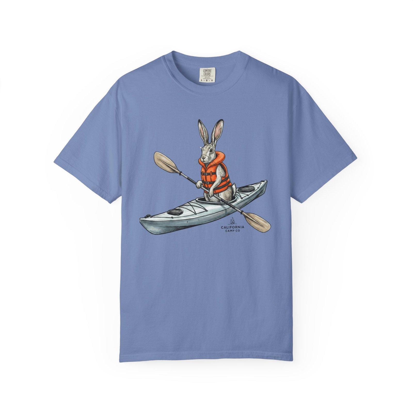 Kayaking Rabbit T-Shirt — Rabbit in Life Jacket Paddling Kayak Graphic on Comfort Colors 1717 Tee - Image 12