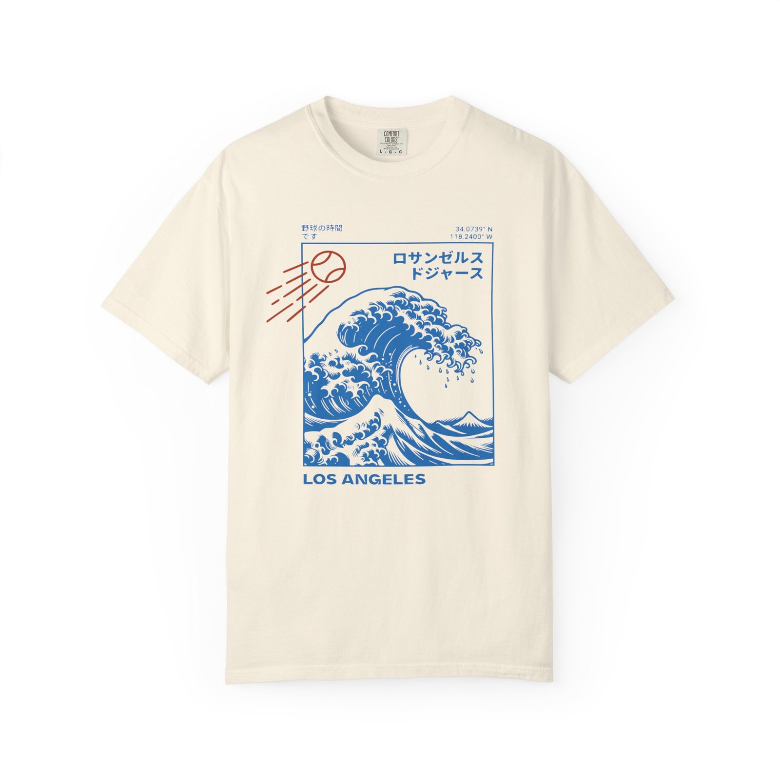 Los Angeles Wave Tee - Japanese-Inspired Dodgers Surf Graphic - on Comfort Colors 1717 T-Shirt - Image 5