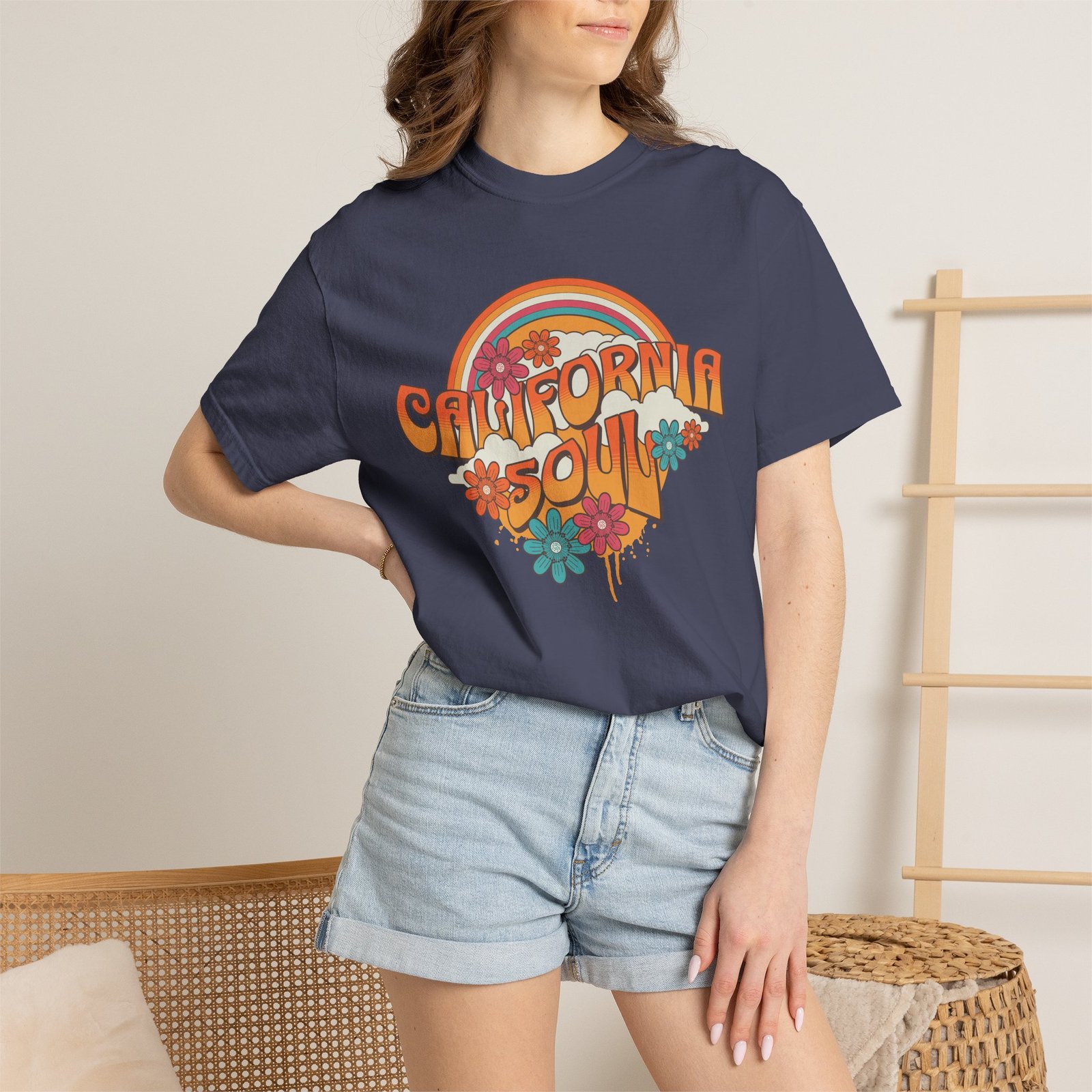 California Soul T-Shirt - Retro Rainbow Floral Graphic on Comfort Colors 1717 Tee - Image 40