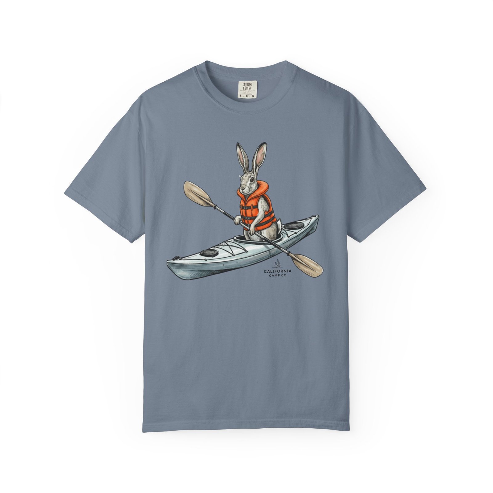 Kayaking Rabbit T-Shirt — Rabbit in Life Jacket Paddling Kayak Graphic on Comfort Colors 1717 Tee - Image 14
