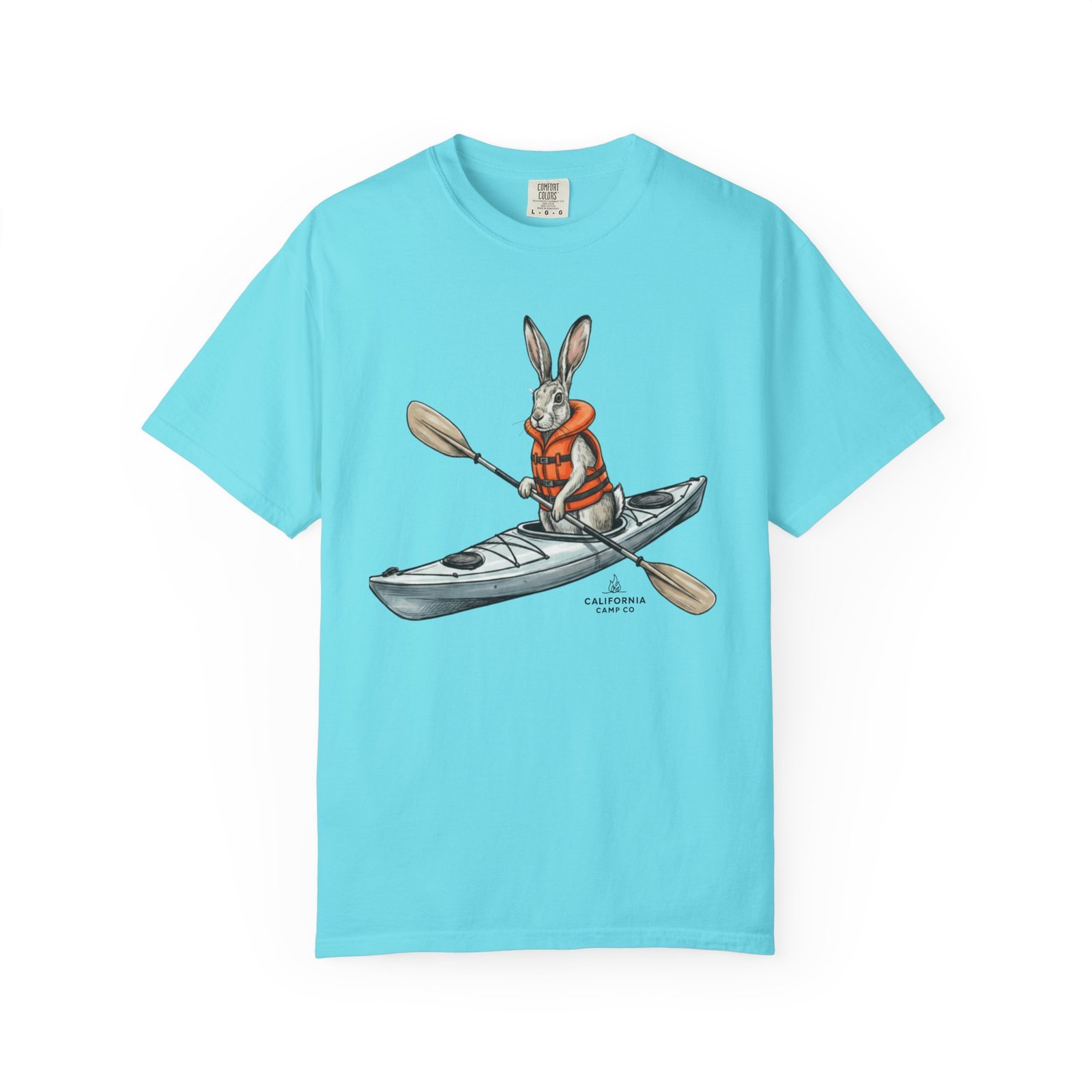 Kayaking Rabbit T-Shirt — Rabbit in Life Jacket Paddling Kayak Graphic on Comfort Colors 1717 Tee - Image 10