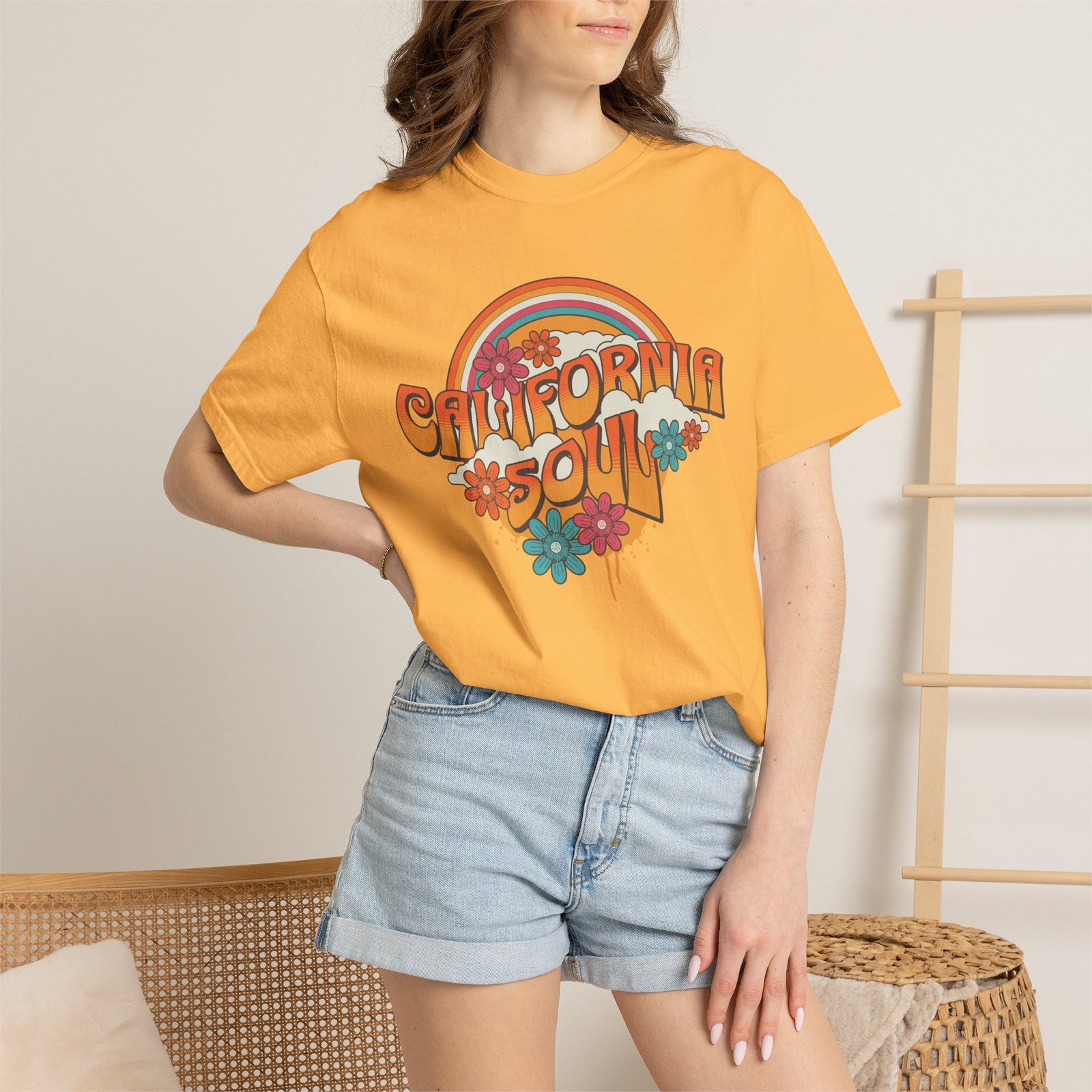California Soul T-Shirt - Retro Rainbow Floral Graphic on Comfort Colors 1717 Tee - Image 16