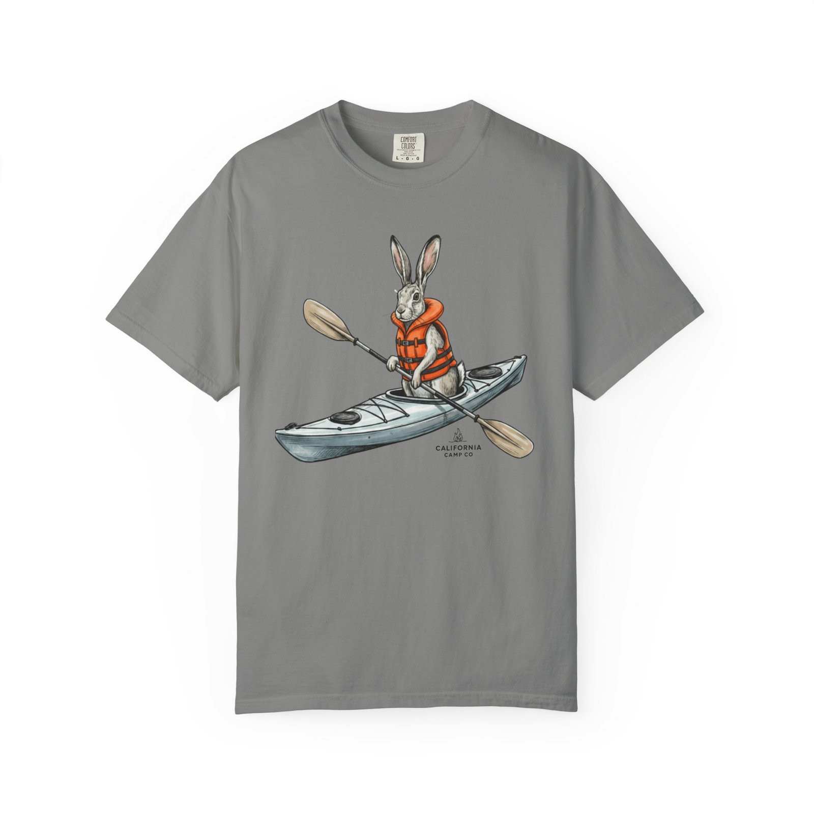 Kayaking Rabbit T-Shirt — Rabbit in Life Jacket Paddling Kayak Graphic on Comfort Colors 1717 Tee - Image 16