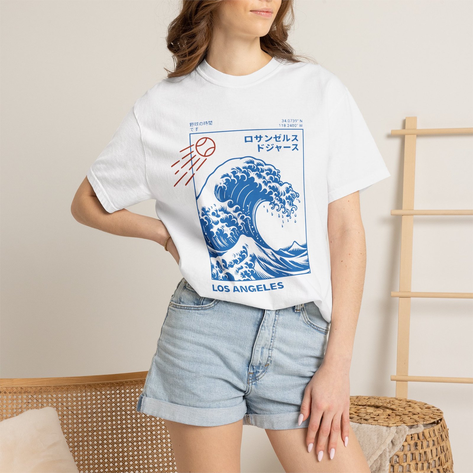Los Angeles Wave Tee - Japanese-Inspired Dodgers Surf Graphic - on Comfort Colors 1717 T-Shirt - Image 4
